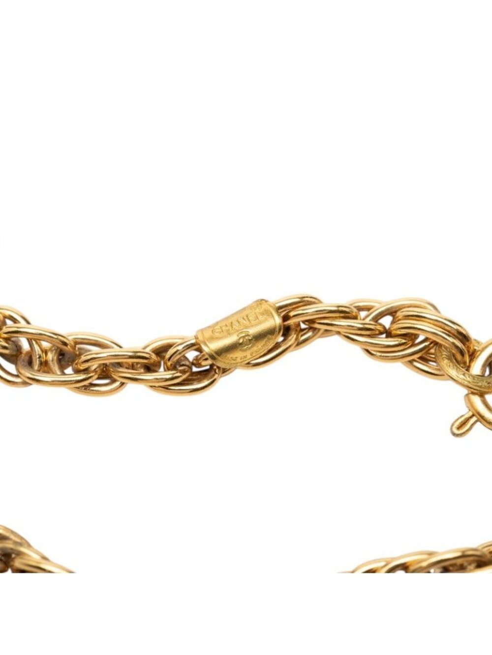 Chanel Vintage CC Logo Necklace Gold Plated Line Stone 1 - Picture 5 of 6